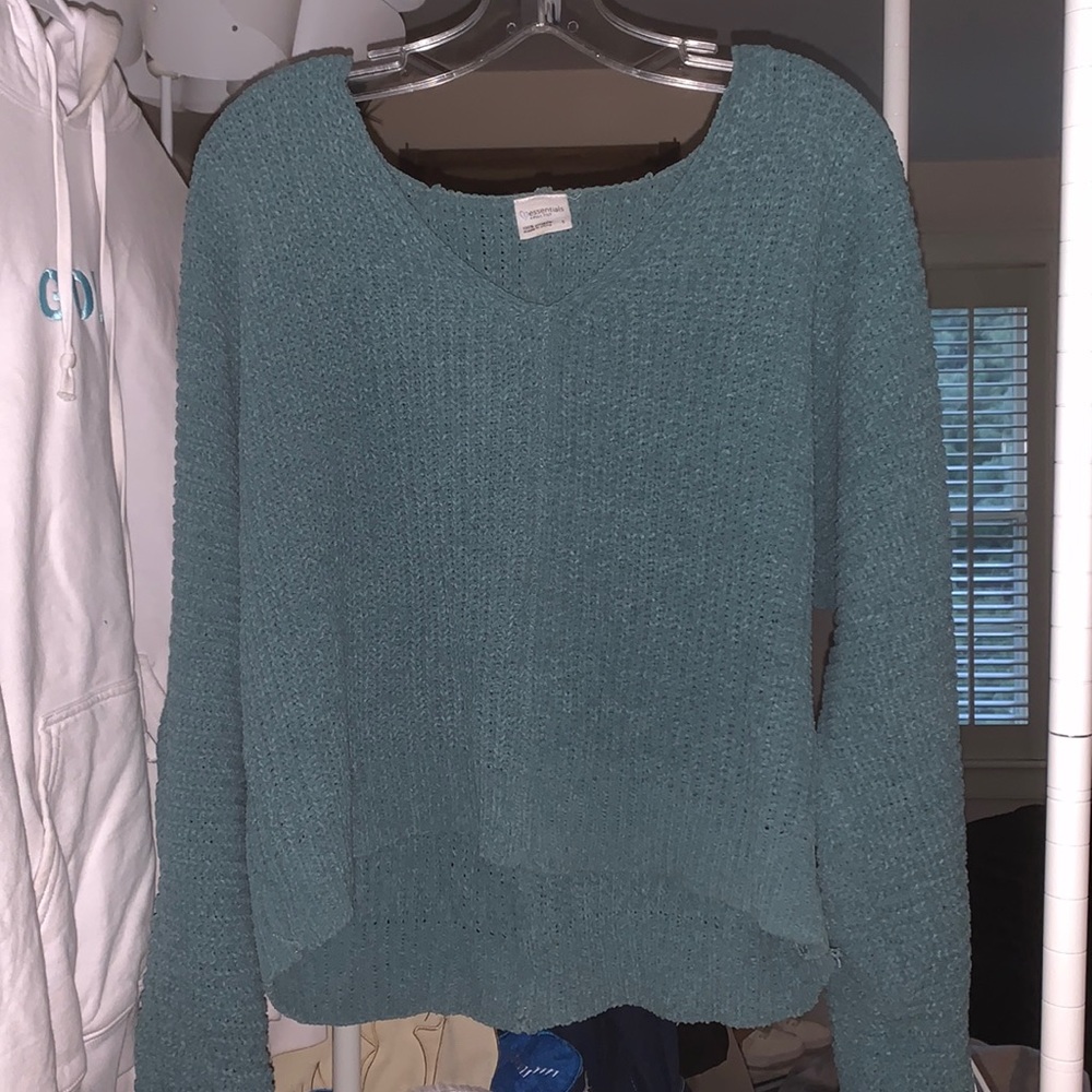 Urban Outfitters Cropped Teal V-Neck Sweater